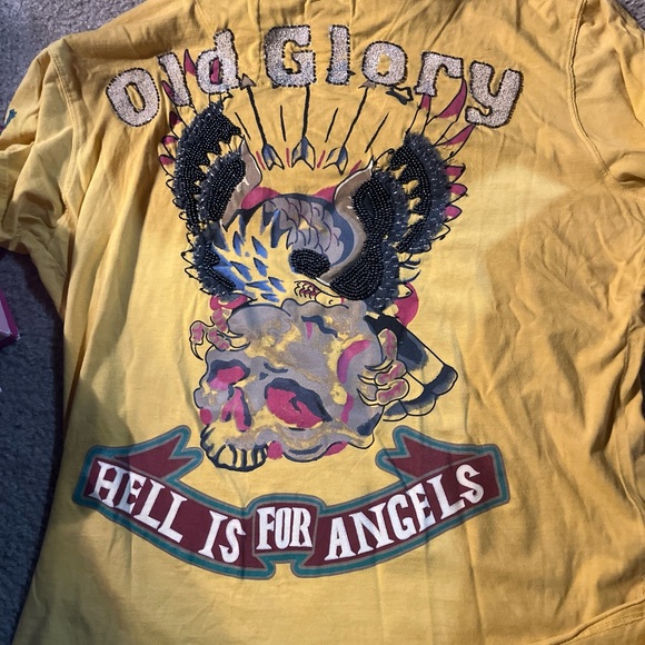 Old Glory T Shirt OGT Brand Exclusive Yellow Beaded T Shirt - Picture 4 of 6